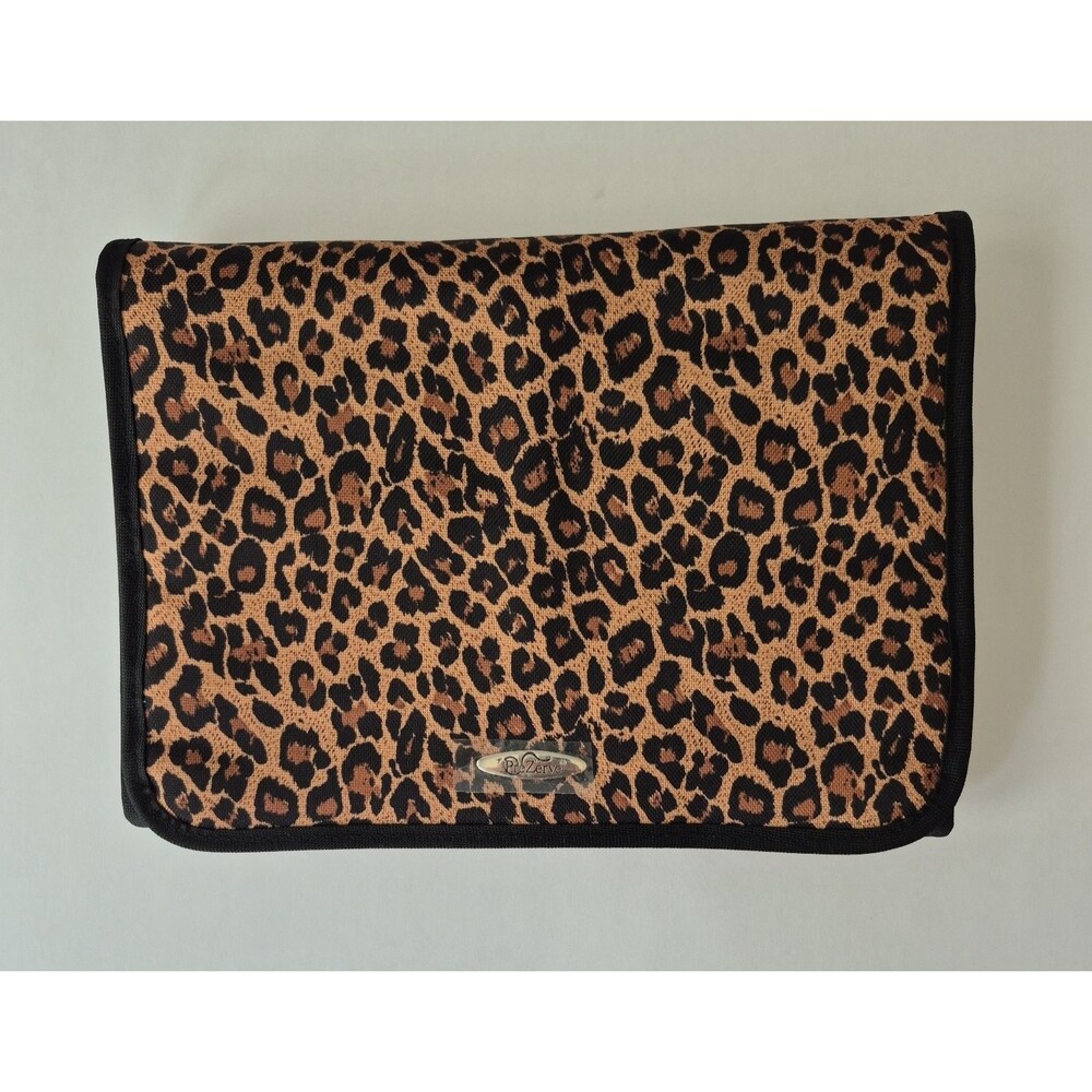PreZerve Black Brown Cheetah Print Tri Fold Travel Jewelry Organizer Bag